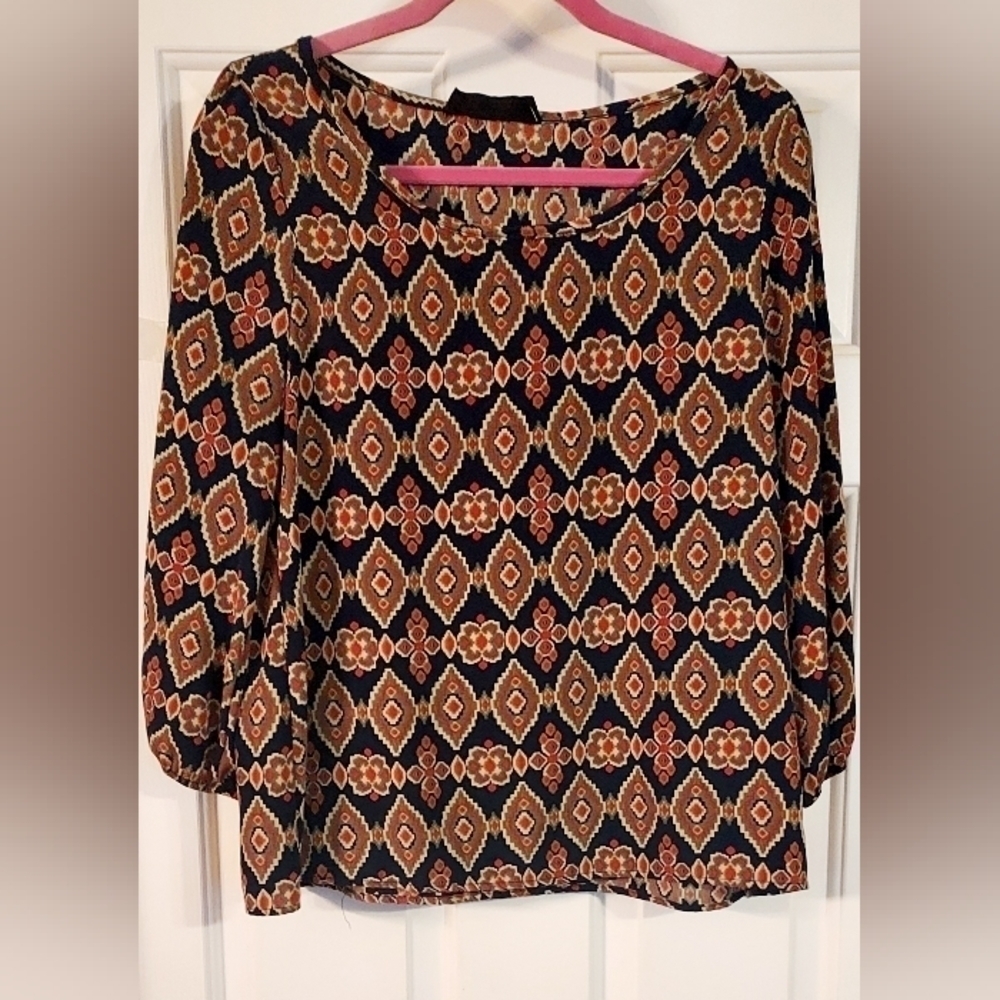 Peaches Ñ Cream Women's Multicolor Geometric Print Long Sleeve Blouse Size S